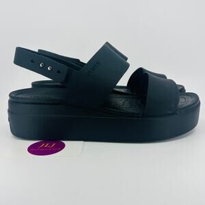 Crocs Women's Brooklyn Low Wedge Comfort Sandals Black/Black 206453 Size 10